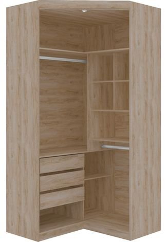 Guarda-Roupa Canto Closet Virtual 2 Portas S/Espelho Com Gavetas Cedro Robel Bege