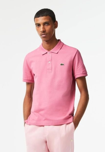 Camisa Polo masculina Slim Fit em petit piquet Rosa - Marca Lacoste