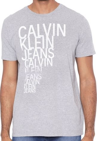 Camiseta Calvin Klein Jeans Lettering Cinza - Compre Agora