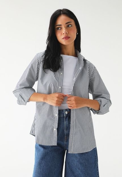 Camisa Cotton On Listrada Azul - Marca Cotton On