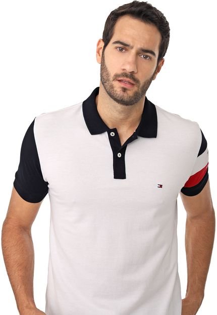 Camisa Polo Tommy Hilfiger Reta Color Block Branca - Marca Tommy Hilfiger