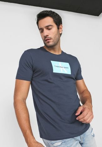 Camiseta Calvin Klein Jeans Logo Azul-Marinho - Compre Agora