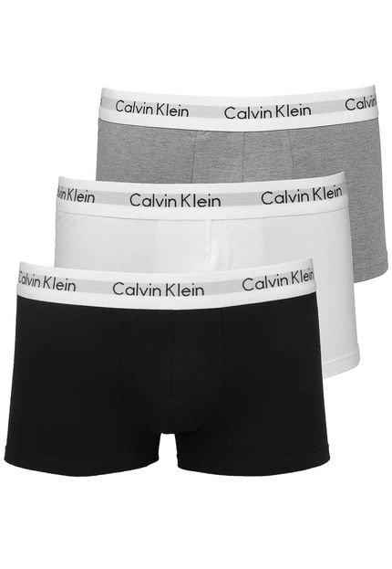 Kit 3pçs Cuecas Calvin Klein Underwear Slip Cinza/Preto/Branco - Marca Calvin Klein Underwear