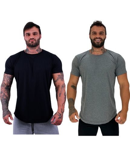 Kit 2 Camiseta Longline Masculina MXD Conceito para Academia e Casual Slim Preto e Mescla Black - Marca Alto Conceito