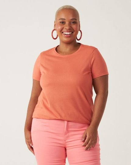 Blusa Básica Feminina Plus Size Decote Redondo Em Algodão Orgânico - Marca MALWEE PLUS