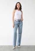 Calça Jeans Calvin Klein Jeans Wide Leg Destroyed com cinto Azul - Marca Calvin Klein Jeans