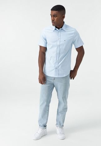 Camisa Tommy Hilfiger Reta com Bolso Azul - Compre Agora
