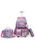 Mochila Escolar Rodinha Lancheira e Estojo Unicornio Menina - Marca Crossgear