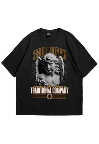 Camiseta Skull Clothing Oversized Traditional Company Angel Preto