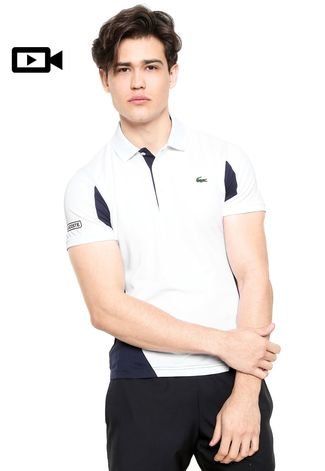 Camisa Polo Lacoste Recortes Branca/Azul-marinho