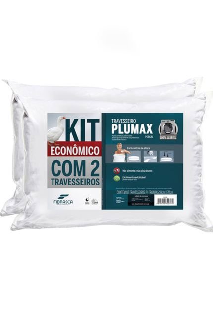 Kit 2pçs Travesseiros Fibrasca Plumax Percal 50x70cm Branco - Marca Fibrasca