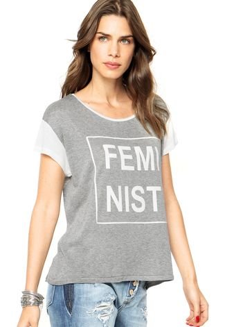 Camiseta Shoulder Feminist Cinza
