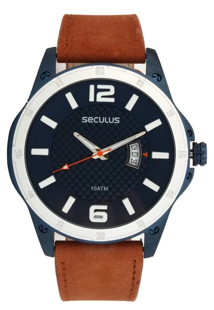Relógio Seculus 20456GPSVEC2 Azul-Marinho/Marrom - Marca Seculus