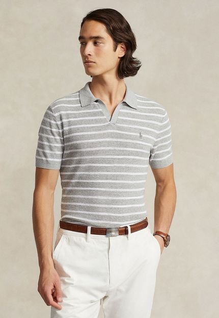 Camisa Polo Polo Ralph Lauren Slim Listrada Cinza - Marca Polo Ralph Lauren