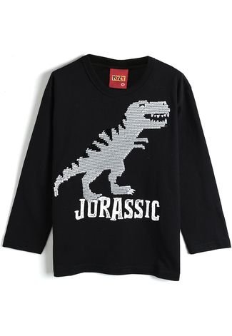 Camiseta Kyly Menino Dinossauro Preta