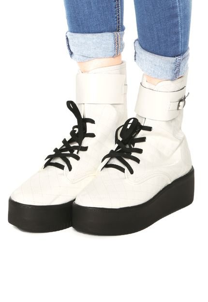 Bota Flatform DAFITI SHOES Verniz Branco - Marca DAFITI SHOES