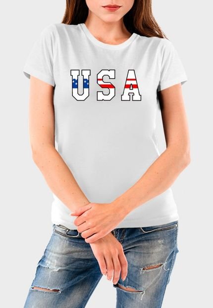 Camiseta Feminina Branca USA Algodão Premium Benellys - Marca Benellys