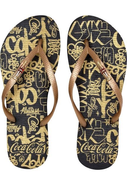 Chinelo Coca Cola Shoes Estampado Preto/Dourado - Marca Coca Cola