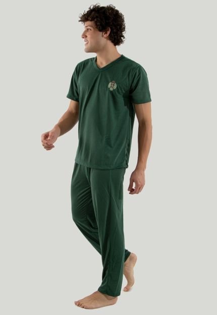 Pijama Masculino Linha Noite Manga Curta e Calça Verde - Marca Linha Noite
