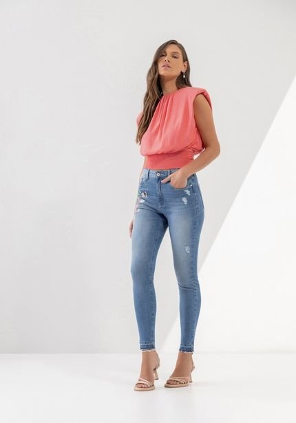 Calça Jeans Skinny Super Alta Every Day Bordada - Marca Lez a Lez