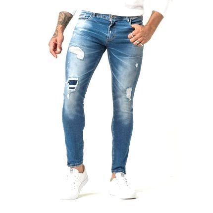 Calça Jeans Masculina Destroyed Super Skinny Fit Zune Azul - Marca Zune