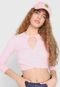 Blusa Cropped Tricats Canelada Happiness Rosa - Marca Tricats