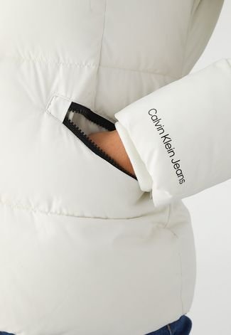 Jaqueta Puffer Calvin Klein Jeans Com Capuz Branca