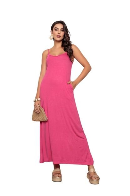 Vestido Longo de Alcinha com Bolsos Rosa - Marca ZIPITUKA