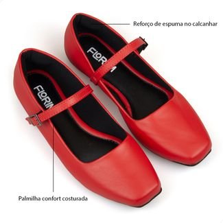 Sapatilha Boneca Vermelha Feminina Bico Quadrado Florim Confort Premium