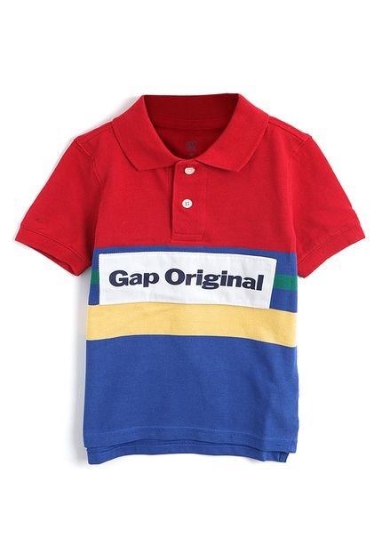 Camisa Polo GAP Menino Escrita Vermelha/Azul - Marca GAP