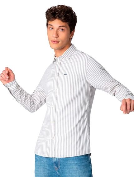 Camisa Tommy Jeans Masculina Striped Linen Blend Pocket Off-White Cinza - Marca Tommy Jeans