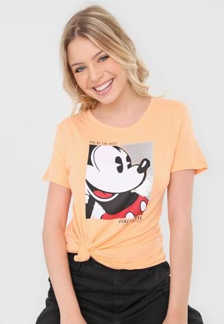 Camiseta Cativa Disney Mickey Paetê Laranja