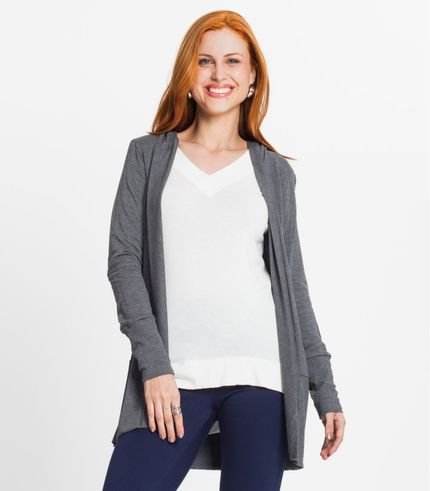 Cardigan Feminino Com Capuz Rovitex Cinza - Marca Rovitex