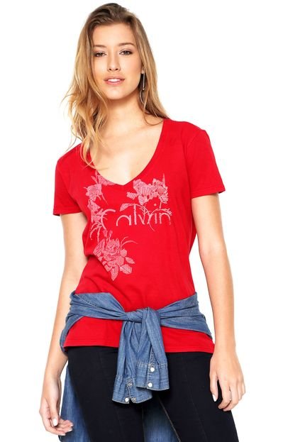 Camiseta Calvin Klein Jeans Flowers Vermelha - Marca Calvin Klein Jeans