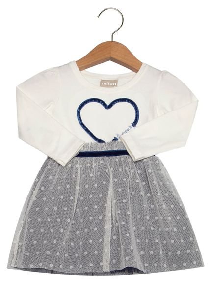 Vestido Milon Tule Infantil Off-White/Azul - Marca Milon