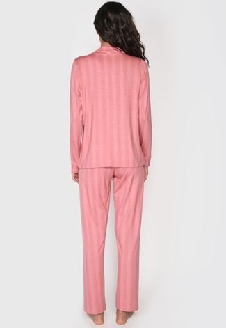Pijama Malwee Liberta Listrado Botões Rosa