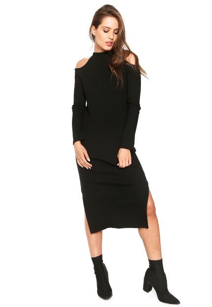 Vestido FiveBlu Midi Canelado Preto - Marca FiveBlu