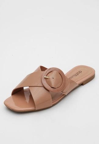 Rasteira DAFITI SHOES Com Pedras Nude - Compre Agora