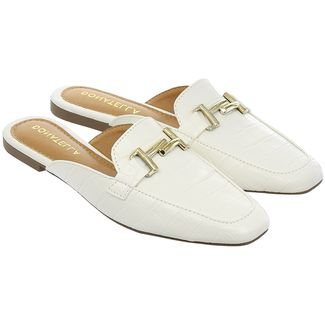 Sapato Mule Femino Donatella Shoes Bico Quarado Branco Croco
