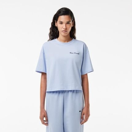 Camiseta com Estampa de Texto e Modelagem Relaxada Azul - Marca Lacoste