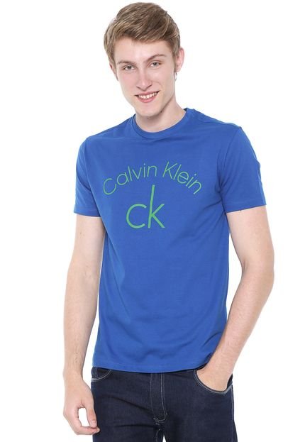 Camiseta Calvin Klein Slim Lettering Azul - Marca Calvin Klein