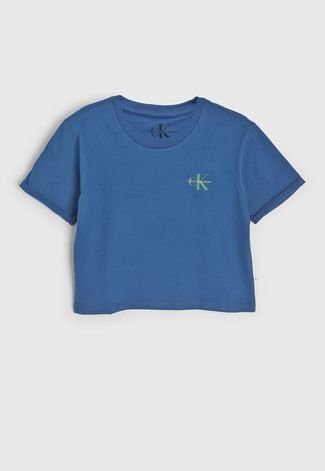 Camiseta Calvin Klein Kids Infantil Logo Azul-Marinho - Compre Agora