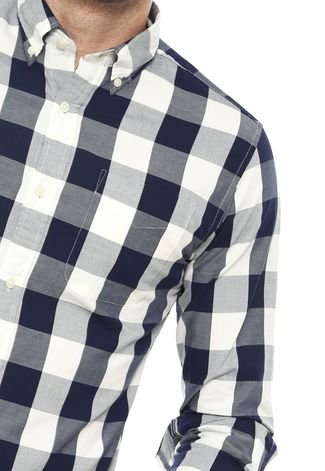 Camisa Jack & Jones Slim Xadrez Vichy Branca/Azul-marinho