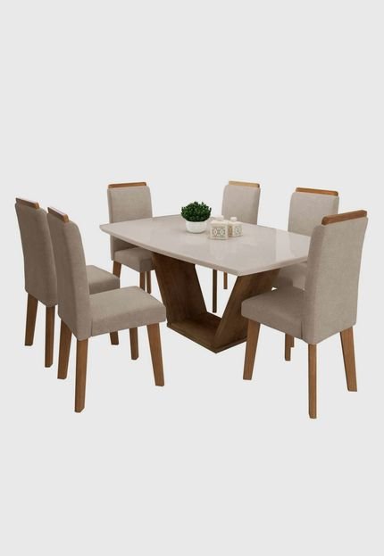 Conjunto mesa de jantar Diamante Off-white 1,70x0,90 C/ 6 cadeiras RV Móveis - Marca Rv Móveis