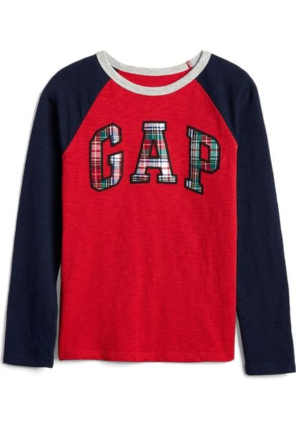 Camiseta GAP Infantil Logo Xadrez Vermelha/Azul - Marca GAP