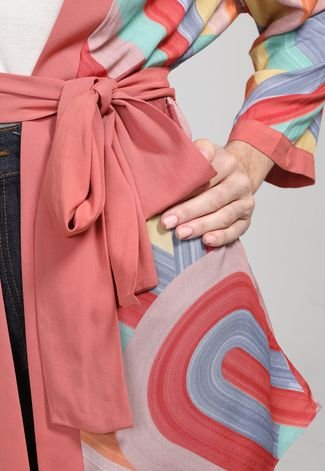 Kimono Lez a Lez Geométrico Rosa