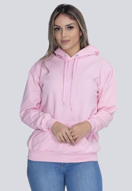 Moletom Liso Feminino Flanelado Blusa de Frio Canguru  Rosa - Marca Lucas Lunny