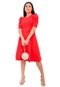 Vestido Midi Vermelho Cinto Ajustado e Manga Bufante Linha Luxo - Marca Ballad