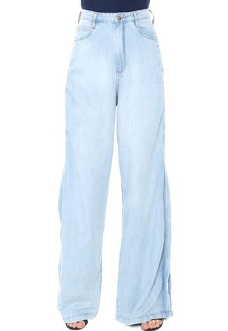 Calça Jeans Lança Perfume Pantalona Fenda Laretal Azul