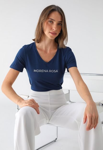 Camiseta Morena Rosa Reta Logo Azul - Marca Morena Rosa
